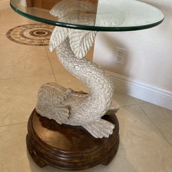 FISH GLASS TOP END TABLE