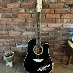 Guitar Esteban Acoustic Electric 2009 Limited Edition Crystal Heart Rock On Series W/New Strings And Hardshell Case Ready To Play Very Good Condition