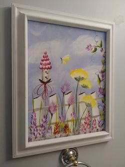 Cute white-framed oil painting