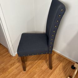Modern Navy Blue Chair - Wood Legs, Studded Detail 