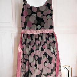 Girls Justice Pink/Grey/Black Polka Dot Dress, Size 14