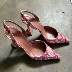 Amina Muaddi Holli Snake-print Pointed Slingback Pumps