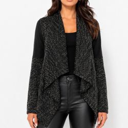 BNCI Grunge Draped Asymmetric Marled Knit Cardigan Sweater Jacket Contrast M