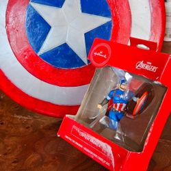 MARVEL, Captain America Holiday figuer & preowned plastic Sheild,  firm.