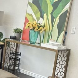 Golden Entryway/Console Table , lamp , Vase