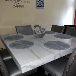Heavy Silver & White Marble Table 