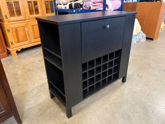 IKEA Hoghem Black Wine Cabinet with Drop-Leaf Front and Mirrored Interior