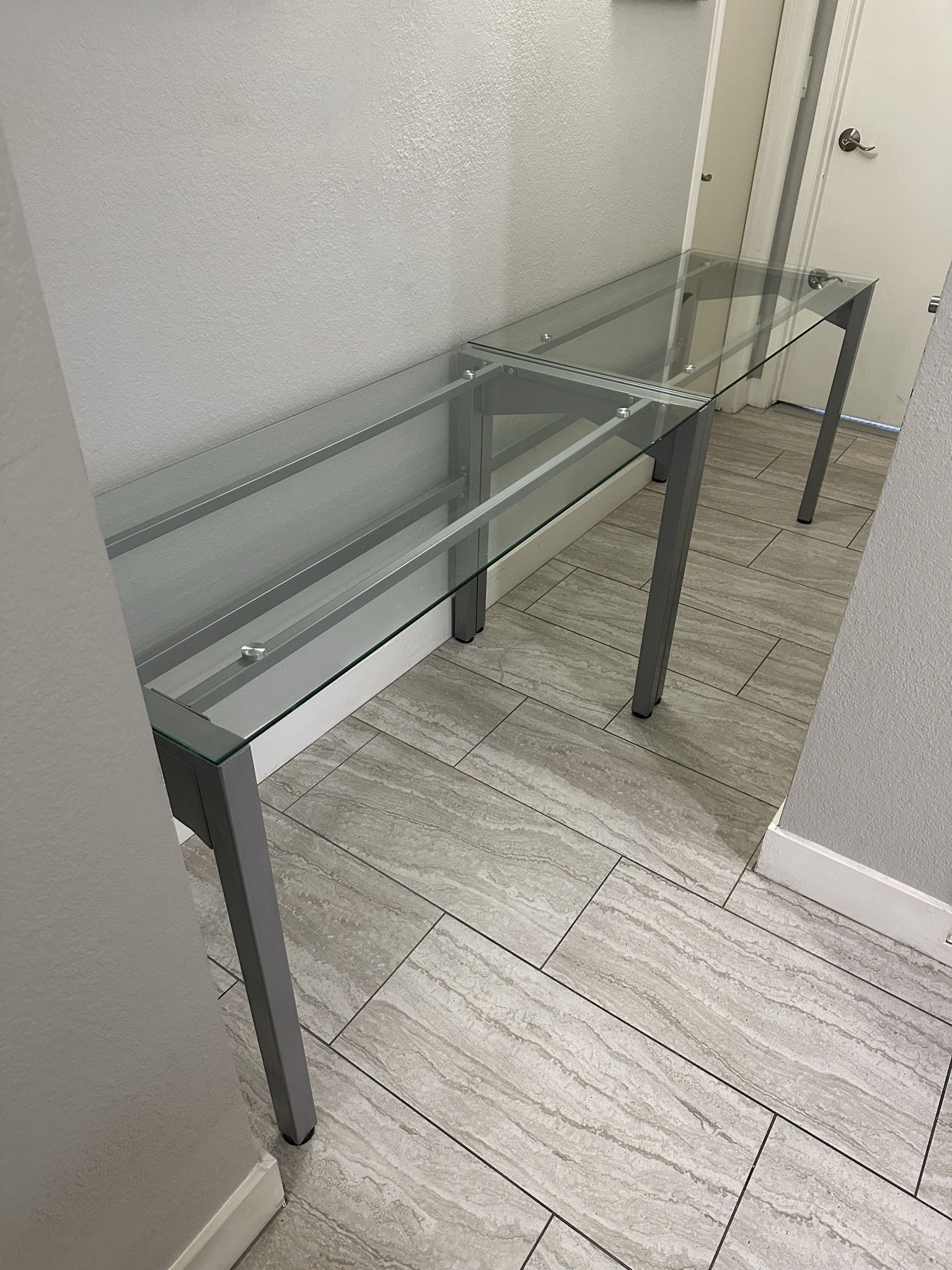 2 Glass Top Office Desks With Metal Frame