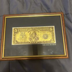 1899 US 5 Dollar bill 24K gold