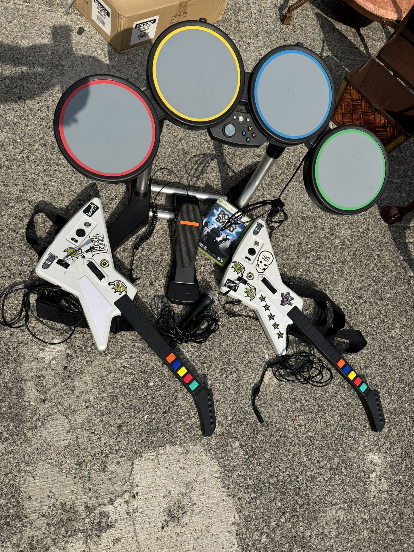 Rock Band Drum Set and Guitars