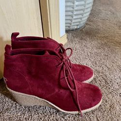 G.H.BASS burgundy / maroon lace up suede wedge high heel boot- size 9 