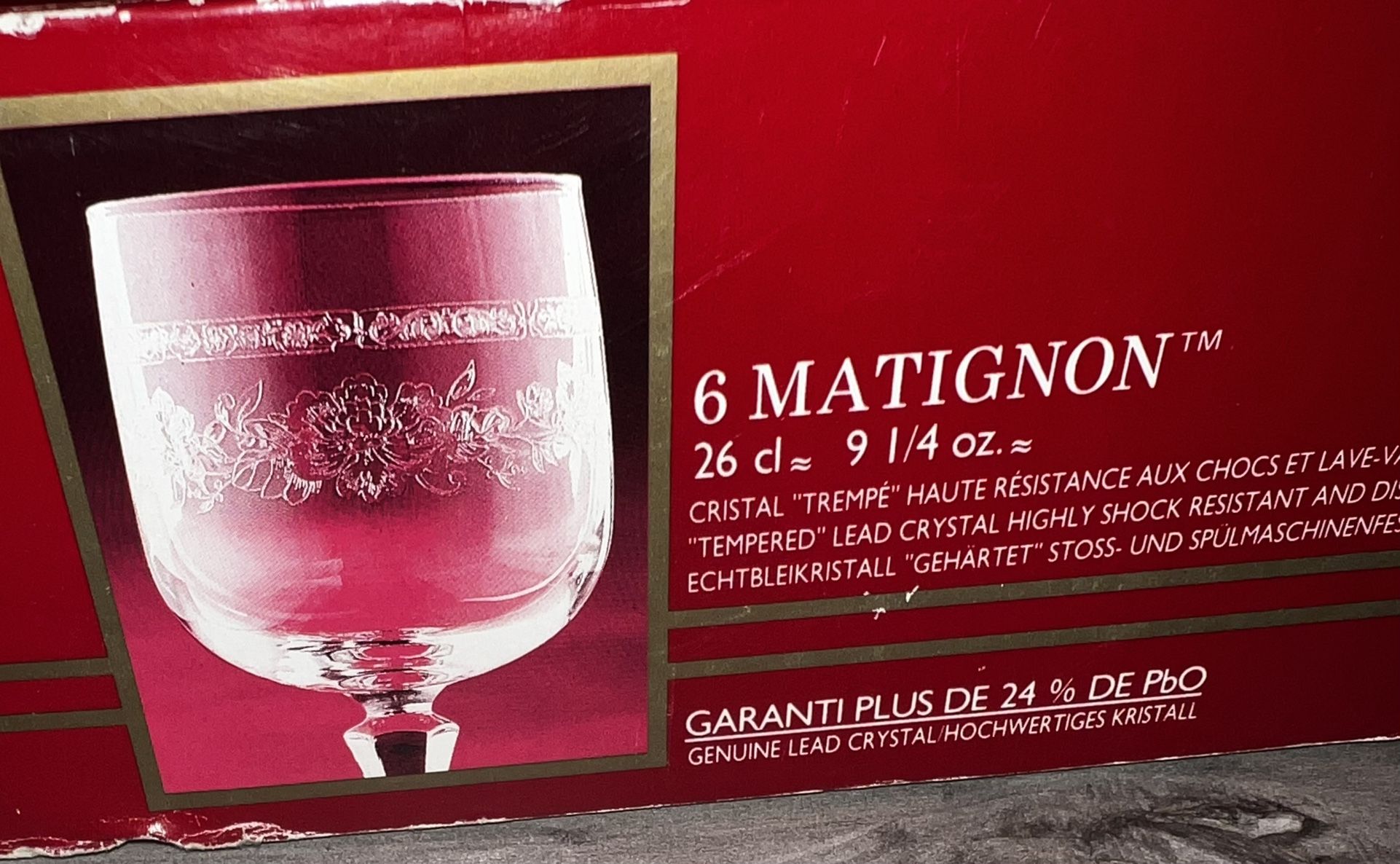 Set Of 6 Vintage Crystal Wine Glasses 