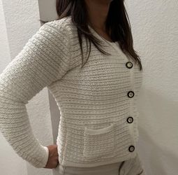 Women’s textured knit patched cardigan size medium