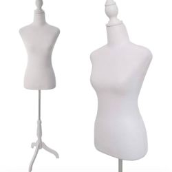 ✌️ Female Dress Form Mannequin Torso Body with Adjustable Tripod Stand Dress Jewelry Display (White) 