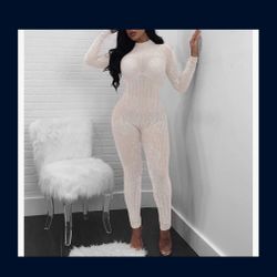 Sexy Sequin High Neck Long Sleeve Jumpsuit-Sexy Bodysuit