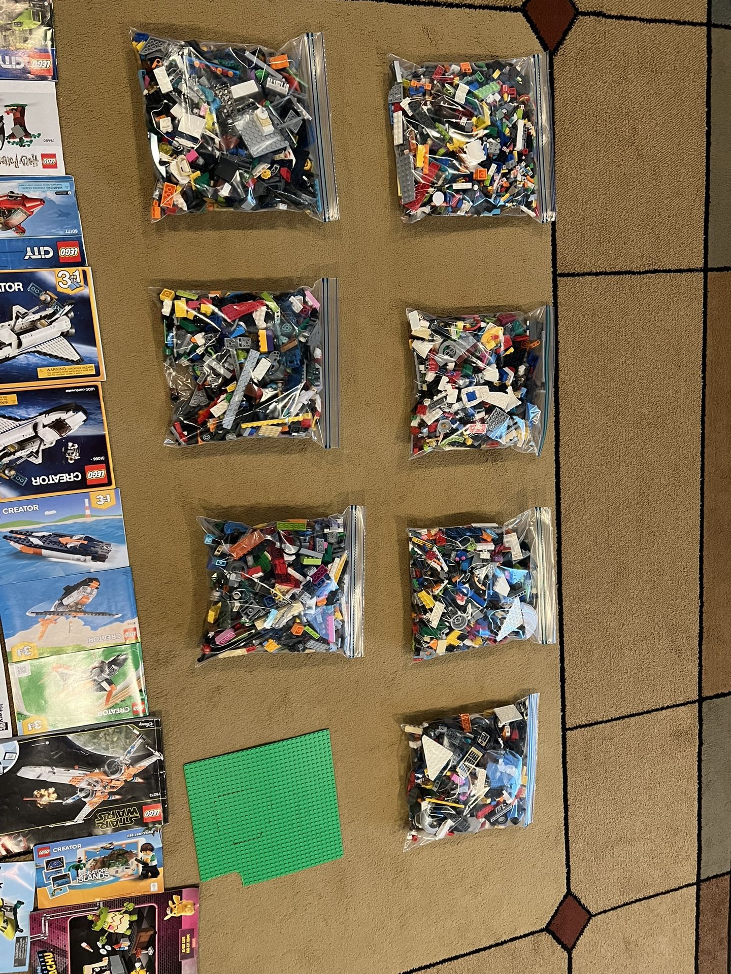 Lego 7 Bags 1 Gallon Size Each With Some Creation Books