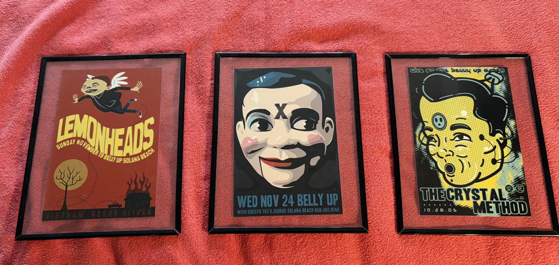 Lot of 3 Framed Poster Reproductions 8" X 10" The Crystal Method X Belly up Lemonheads 2005