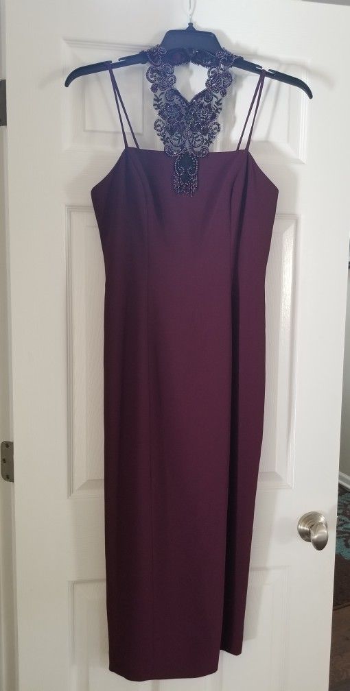 Maroon Beaded Halter top Dress
