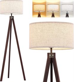 Wood Tripod Floor Lamp with 3 Color Temperatures Bulb -NEW (3548/5)