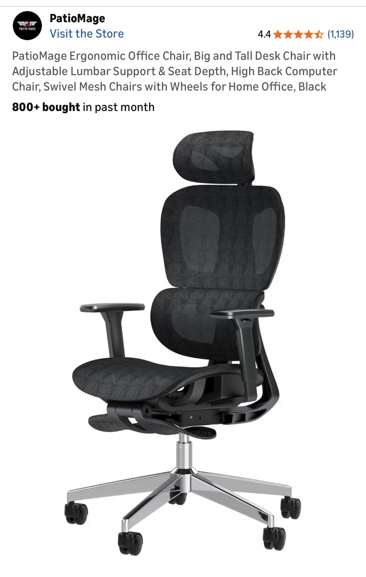 PatioMage Ergonomic Office Chair Chair -Black