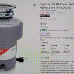 Frigidaire 3/4 HP Corded Garbage Disposal For Kitchen Sink 