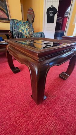 Asian Style Wood and Glass Coffee Table