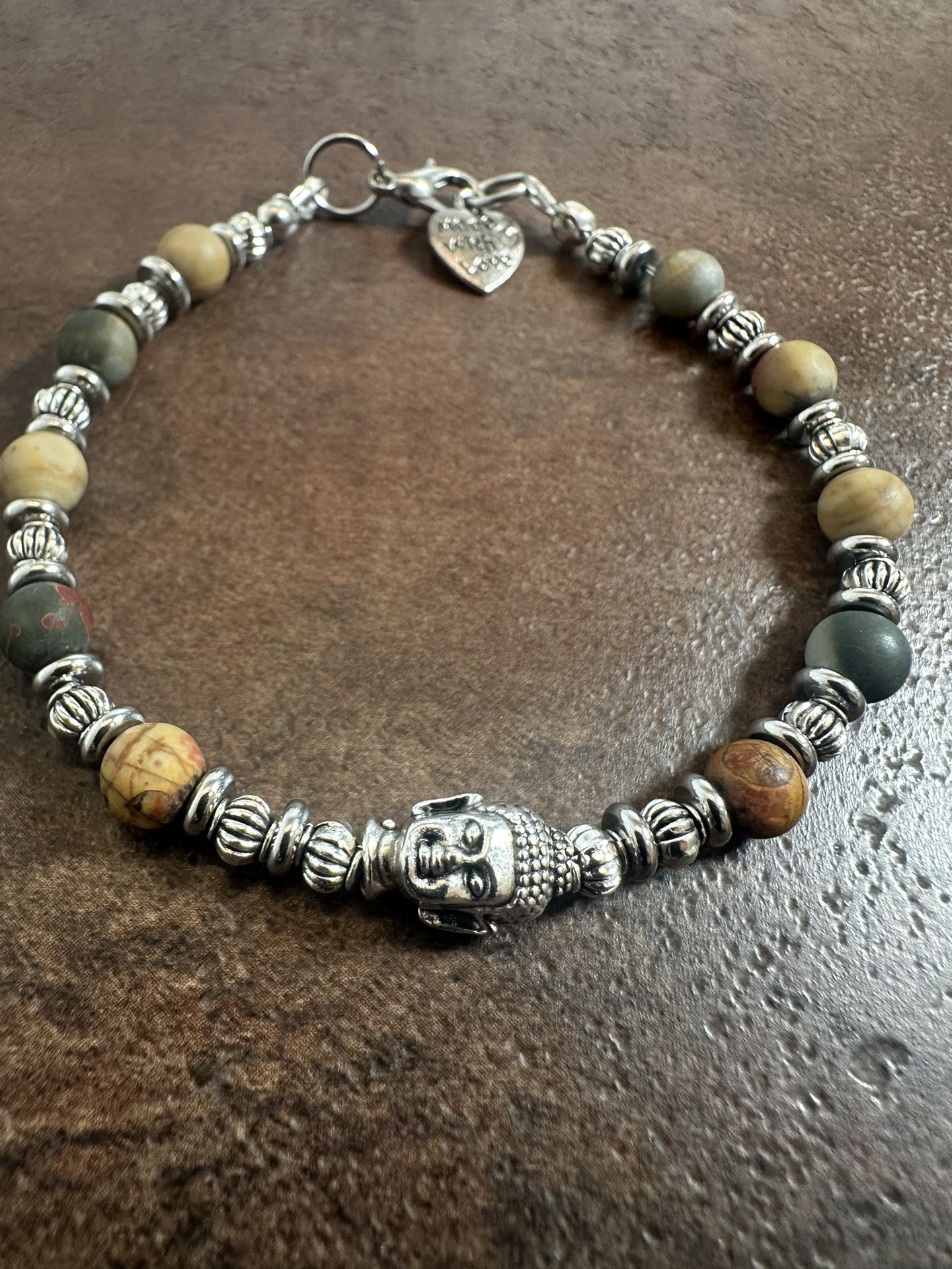Silver and Brown Buddha Beaded Bracelet