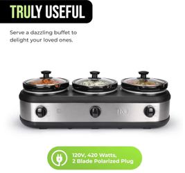TRU Triple Buffet Server, Three 2.5-Quart Removable Crock Inserts