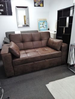 New! Brooklyn Sofa Bed, in Walnut Microsuede Fabric , QUEEN Size. 
