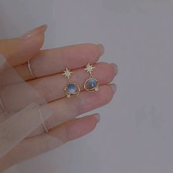 Star Cat Eye Blue Silver Earring