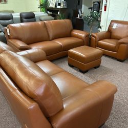 Furniture- Pure 100% Real Top Grain Leather Sofa- Cobbie 