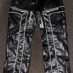 Black Leather Moto Pants Men