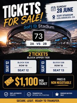 FIFA World Cup Round of 32 Tickets @ SoFi Stadium – 2 Seats Available