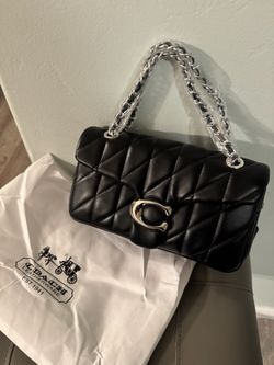 Black Quilted Leather with silver Hardware