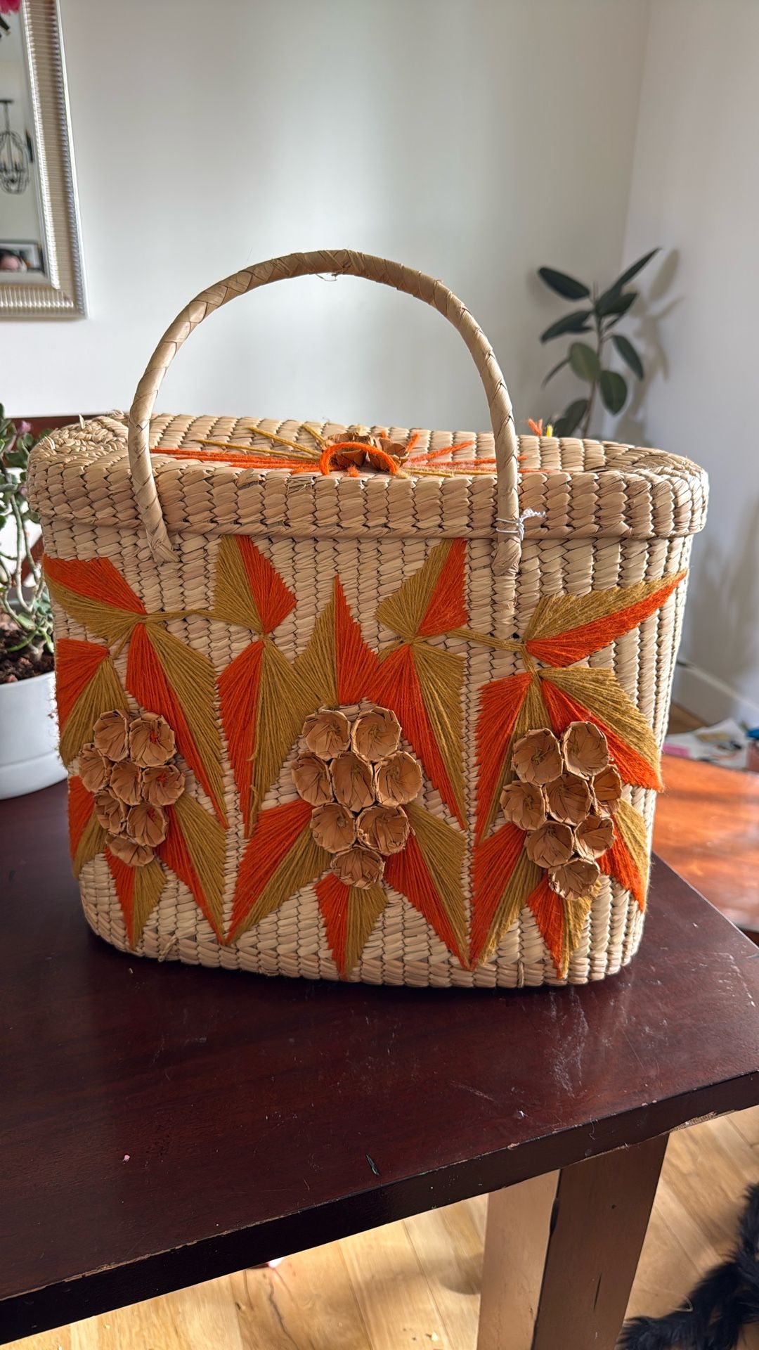 Vintage Wicker Embroidery Tote