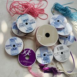 Craft Ribbon + Feathers + Cord Bundle (14+ Rolls)