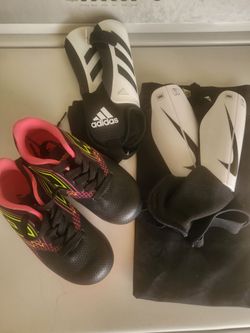 Lotto Girl Cleats (toddler size 11) and 2 sets of XSmall Shin Guards