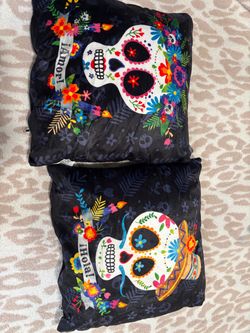 Set of 2 Day of the Dead Decorative Pillows - LED light up