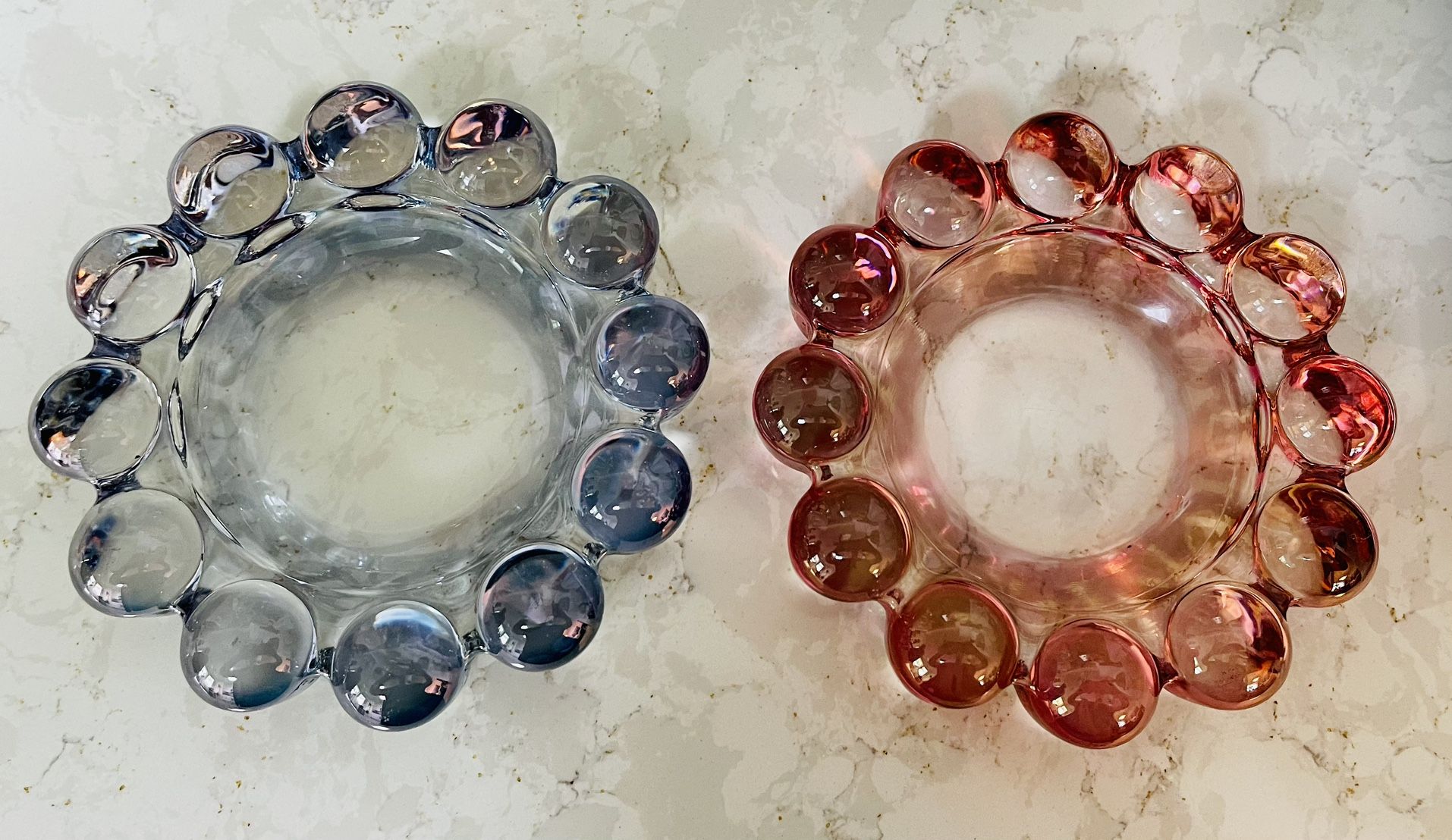 Vintage Pink/Blue BoopieBubble Glass Ashtray Mid Century Modern Ashtray Set