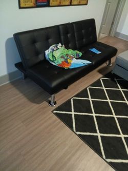 Black Faux Leather Futon Sofa