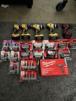 Dewalt and Milwaukee drills and batteries