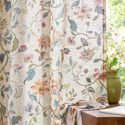 Jinchan Hattie Beige Floral Linen Blend Curtains 50"W X 84"L (Pack Of 2)