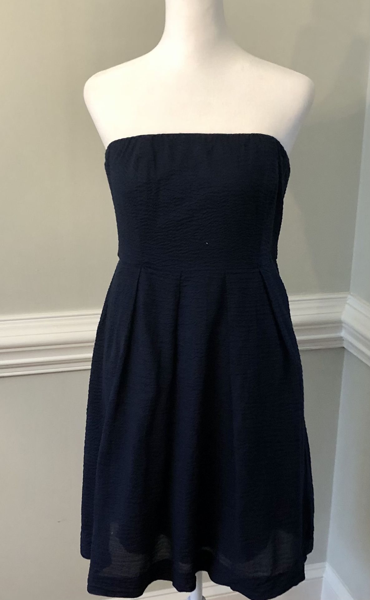 Strapless Sundress in Navy Seersucker from Jcrew (8 Petite)