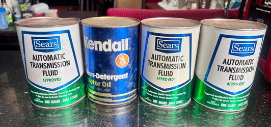 vintage oil and transmission cans, sears and kendall