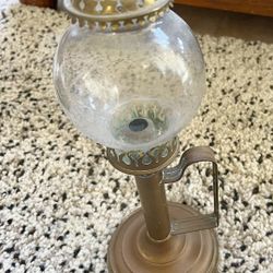 SHERWOODS LIMITED,BIRMINGHAM ENGLAND PUSH UP CANDLESTICK GLASS GLOBE LAMP BRASS