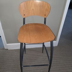High End Steel And Maple Bar Stools, Set Of 4.   