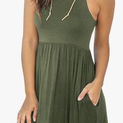 Women's Sleeveless Loose Plain Dresses Casual Short Dress with Pockets (L)