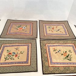 Silk Panels Embroidered w/ Blossoms & Birds
