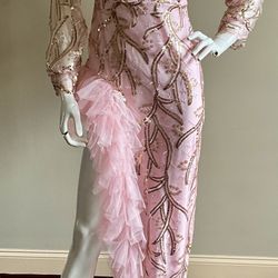 Beautiful Pink And Gold Ruffle Dress