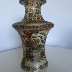 Vintage Royal Satsuma Hand Painted Peacock Vase 16”  